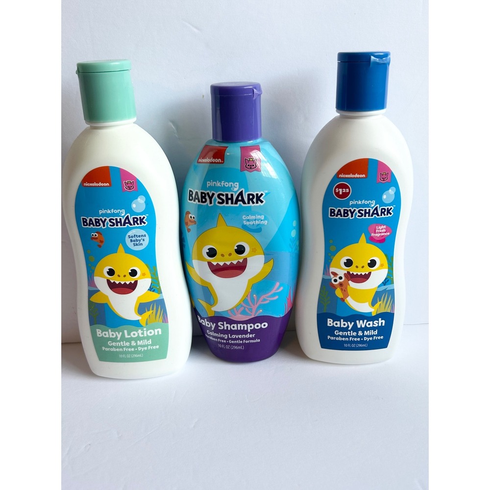 Pinkfong Baby Shark 3pc Set Baby Lotion Shampoo & Wash 10oz Paraben Free New